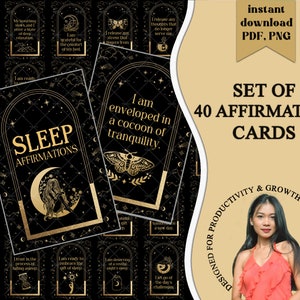 Tarjetas digitales de afirmación del sueño, meditaciones para dormir listas para imprimir, tarjetas de alivio de la ansiedad y el insomnio, afirmaciones antes de acostarse, tarjetas de ayuda para dormir