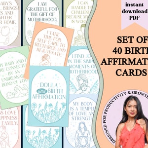 Cartes numériques Doula et affirmation de naissance, citations imprimables sur le travail et l'accouchement, mantras de naissance pour les nouvelles mamans, soutien à la maternité prénatale