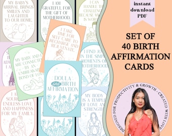 Cartes numériques Doula et affirmation de naissance, citations imprimables sur le travail et l'accouchement, mantras de naissance pour les nouvelles mamans, soutien à la maternité prénatale