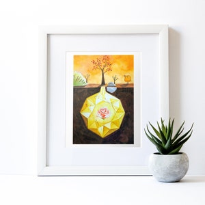Guter Boden | KUNSTdruck, Acryl-Malerei, Baum, Herbst, Illustration, Samen, Aussaat, Rose Kristall, Neuanfang, Vogel