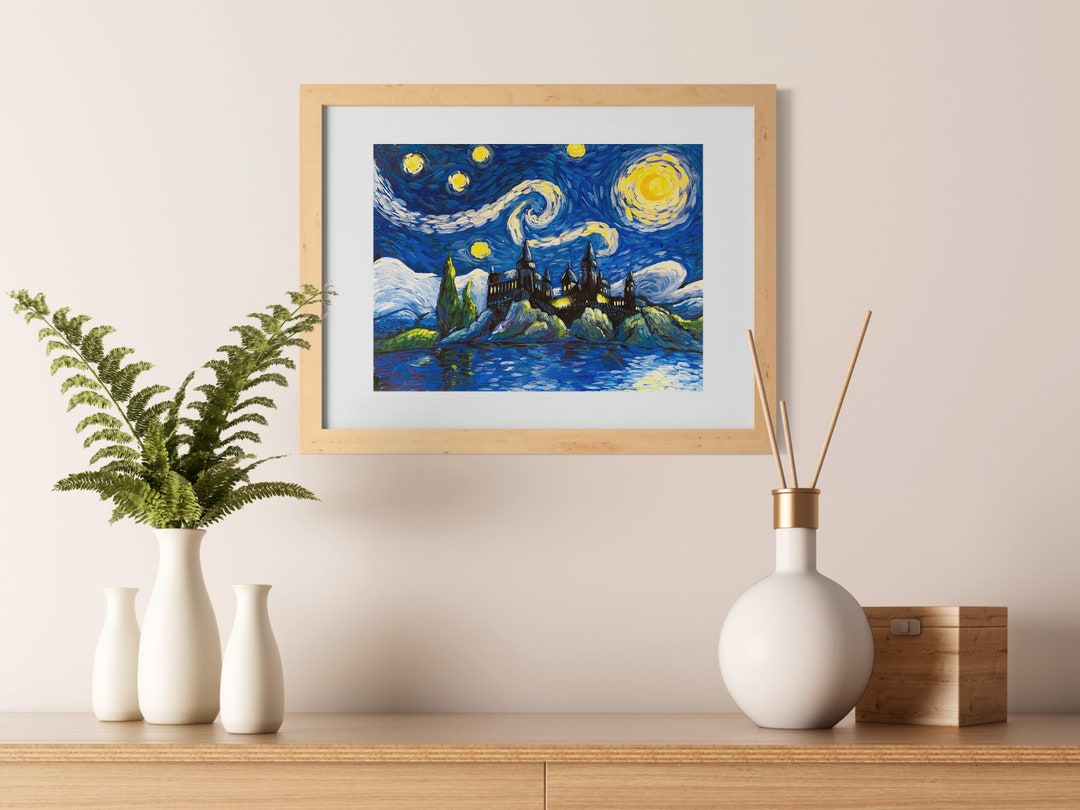 Starry Night Hogwarts ART PRINT Acrylic Painting Van Gogh - Etsy