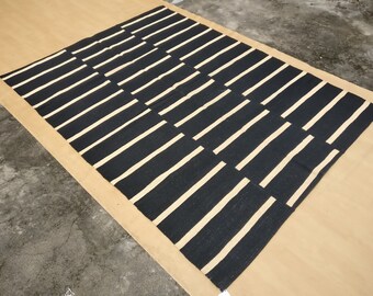 Hand-Woven Wool Kilim Rug, Modern Striped Design, Indian Accent Area Rug