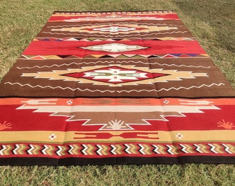 Alfombra Kilim Dhurry Navajo del suroeste hecha a mano, 100% lana, alfombra Kilim grande de 8x10, Kilim geométrico, alfombra Kilim decorativa, alfombra india, alfombra tribal.