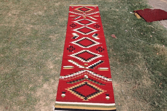 Navajo Red Runner Rug 3x10, Tribal Southwestern Rug, Handmade Woolen Dhurrie Rug, Bohemian Area Rug Runner, Entry way runner, Corridor Rug