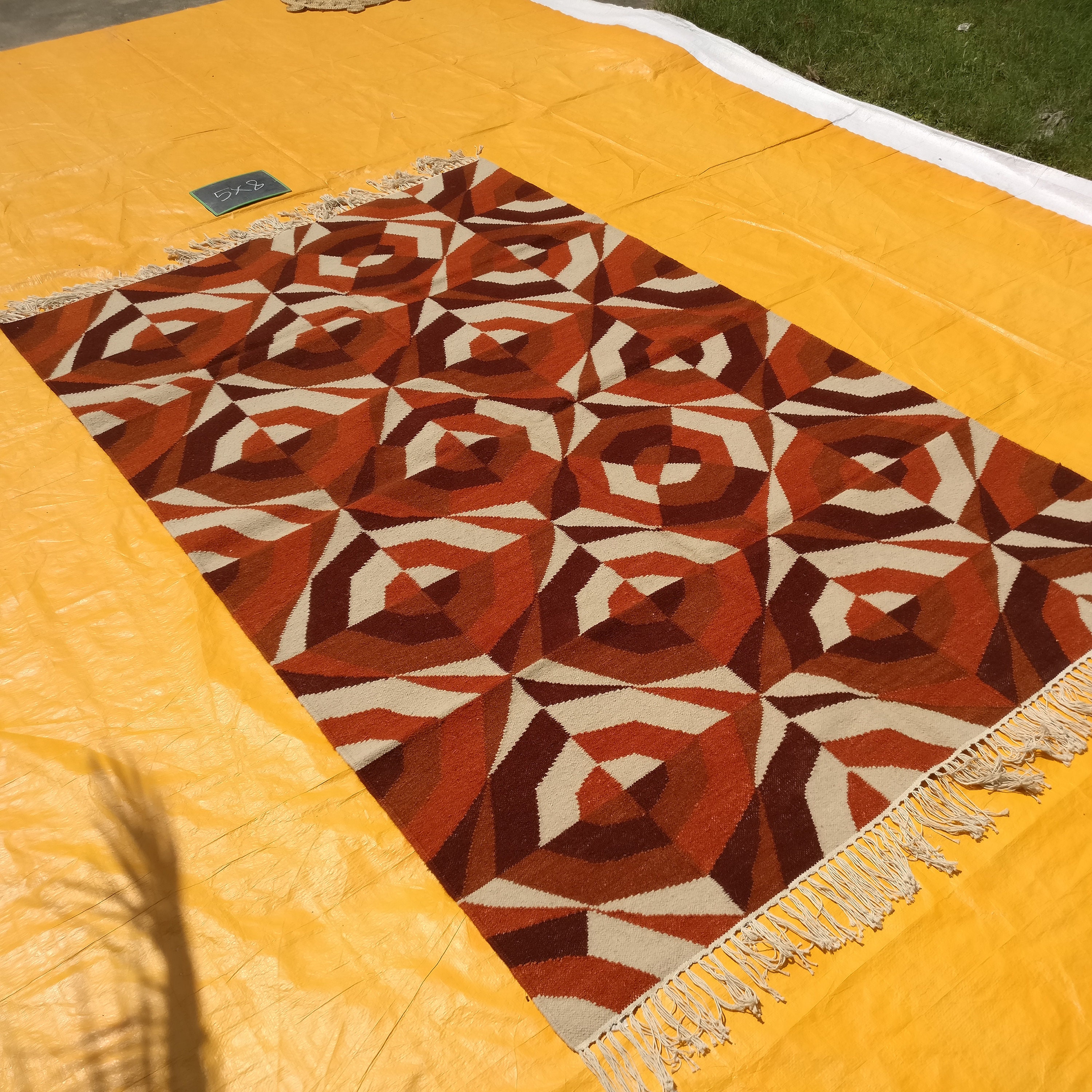 Brown Geometric Dhurrie Rug 5x8 Wool Rug Southwestern Rug Etsy