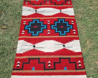 Navajo Rugs Southwestern Tribal Kilim Dhurry Handmade Area Rug 100% Wool Small Kelim Boehmeian Decor Rug Indian Red Kilim Area Rug