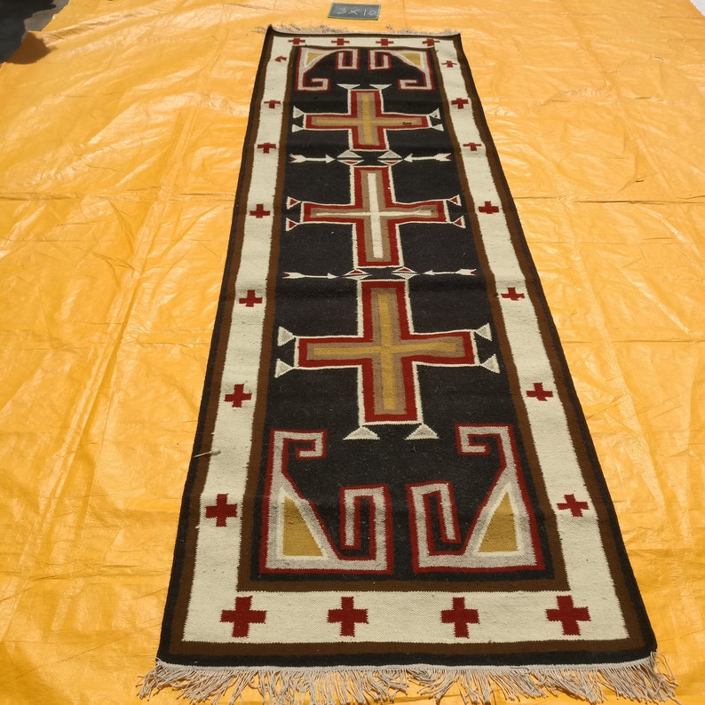 Tribal Runner Rug 3x10 Tribal Rug Southwestern Rug Woolen Etsy