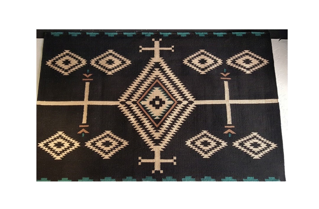 Black White Southwest Rug Multi Size Hand Knotted New Area Etsy
