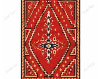 Alfombra Navajo Roja, Alfombra Kilim del Suroeste hecha a mano, Alfombra Kilim grande 100% lana de 2,7 x 3,6 metros, Alfombra Navajo decorativa geométrica, Alfombra tribal india