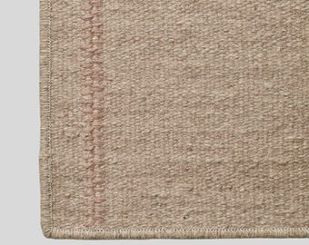 Wool Kilim Dhurrie Rug - Solid Beige Area Rug, Handwoven Minimalist Flatweave, Boho Neutral Wool Rug, Modern Scandi Custom Rug