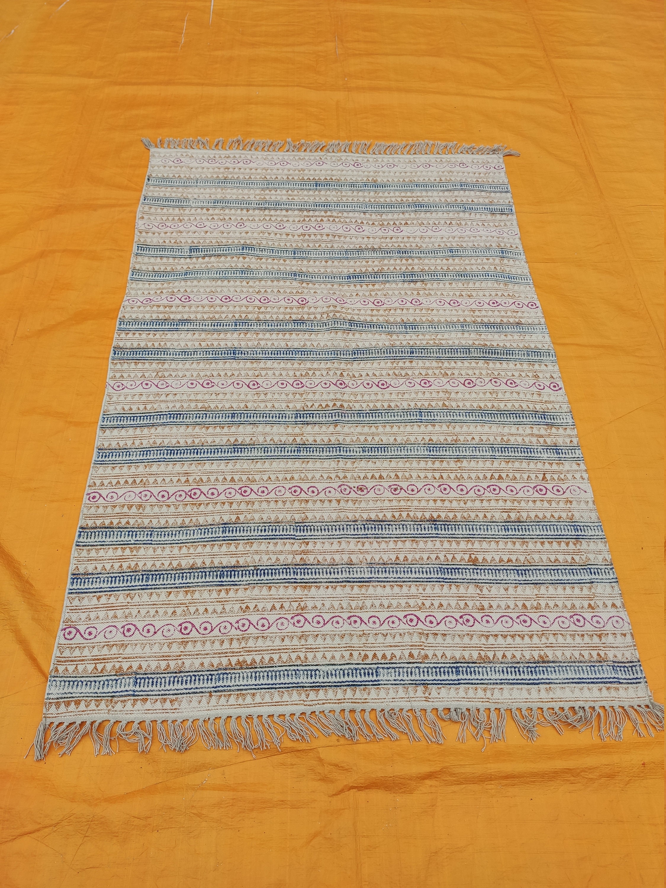 Indian Kilim Jaipur rug carpet Hand Block Natural printed Etsy