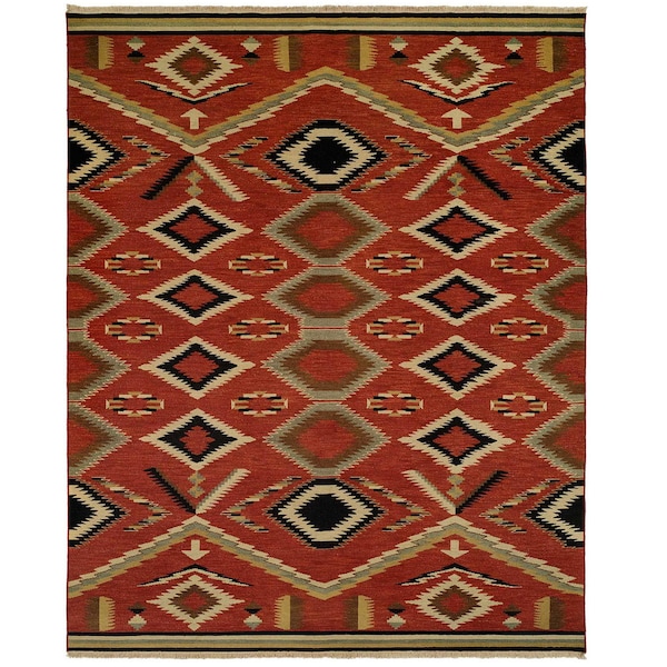 Red Southwestern Wool Rug 9x12 ft Navajo Large Area Rug Native American Tribal Style Rug 100% New Zealand Wool Hand Woven Transitional Rug