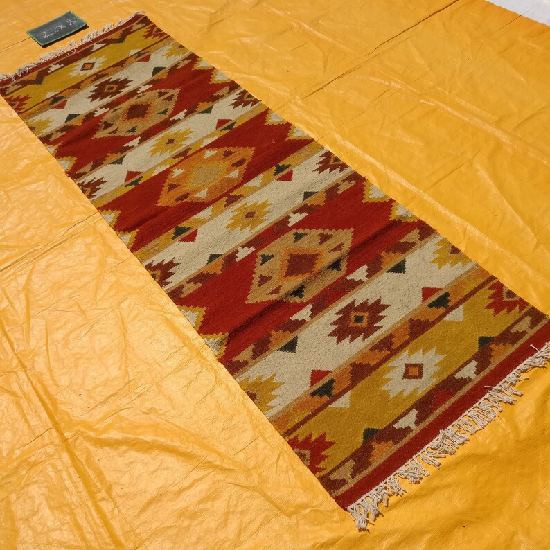 2.6x8 Area Rug Runner Nomadic Kilim Rug,Yellow Red Rug Free Shipping Vintage Rug,Afghan Herati Balouch Rug