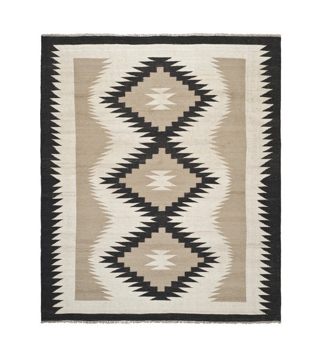 Southwestern Navajo Wool Rug Geometric Aztec Large Grey Navaho Rug 5'x7