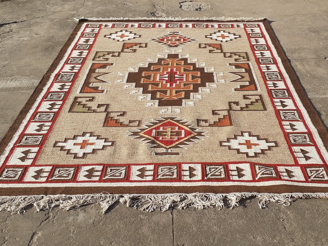 Navajo Rug Southwestern Style Kilim Area Rug Hand Woven Wool Rug 9x12