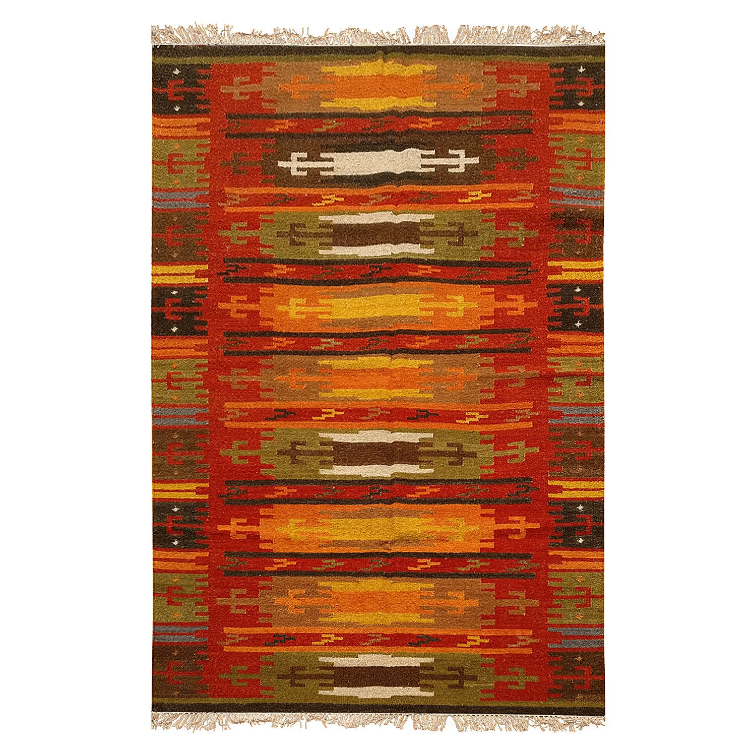 5x8 Rustic Floor Rug Navajo Handmade Boho Cotton Tribal Flat Etsy