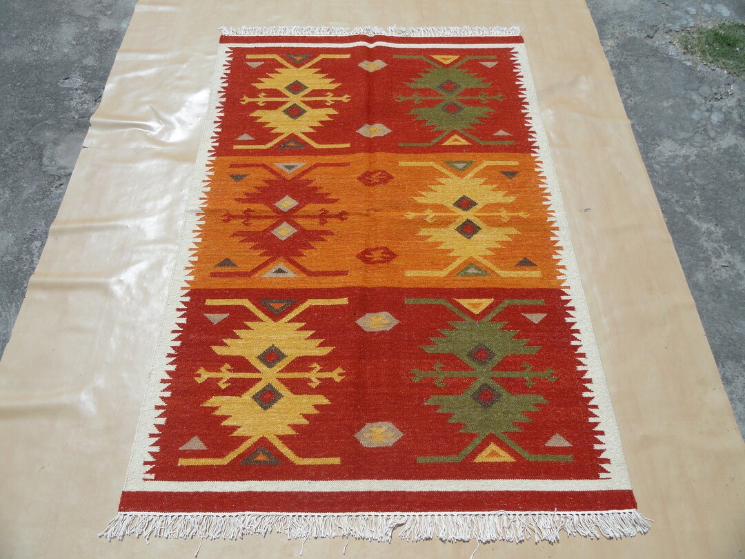 Southwestern Kilim Dhurry Handmade Area Rug 100 Wool Large Kelim Rug