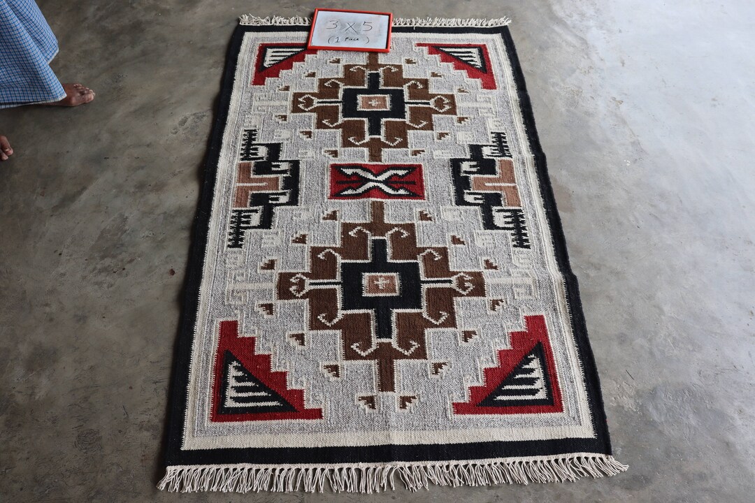 Native Tufted Rugs 3x5 Navajo Rug Small Floor Rug, Southwestern Native American Handmade ...