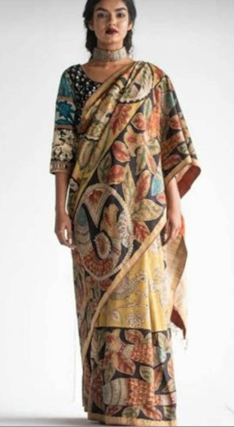 Hand Painted Pen Kalamkari Saree Etsy