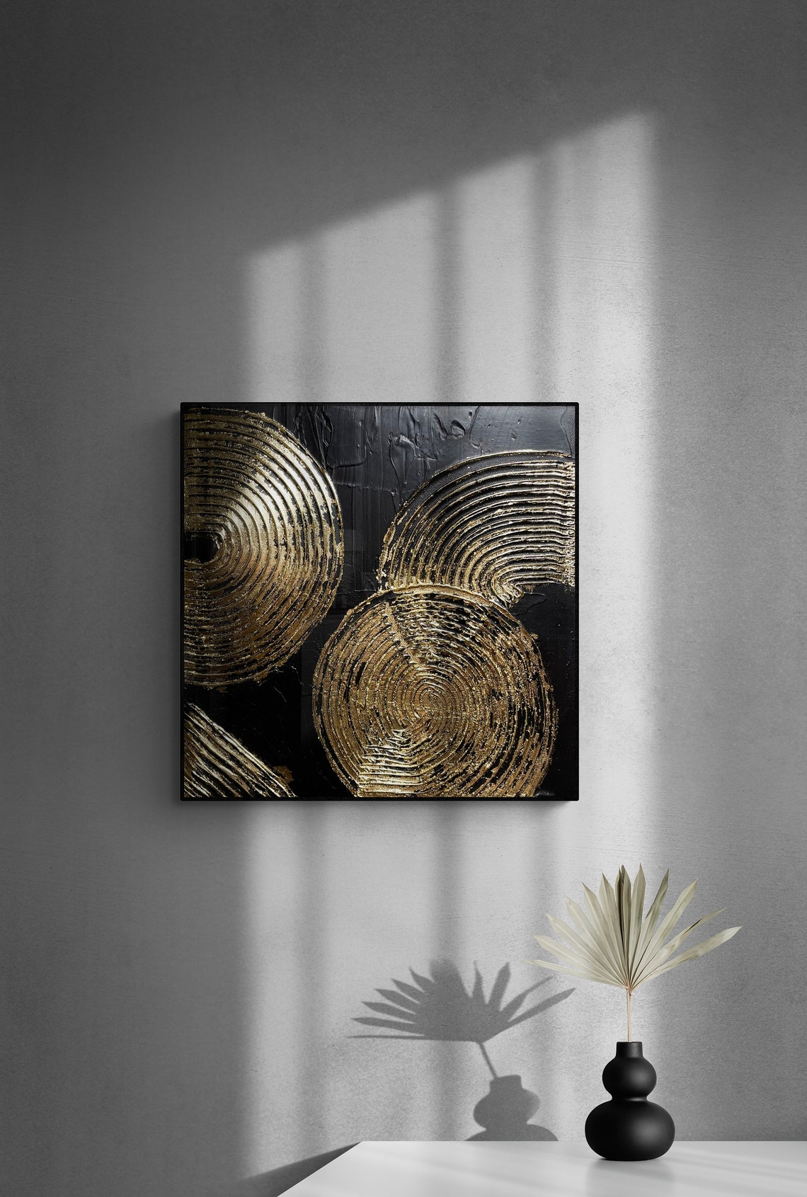 Modern 3D black and gold painting on canvas . Texture wall art Etsy