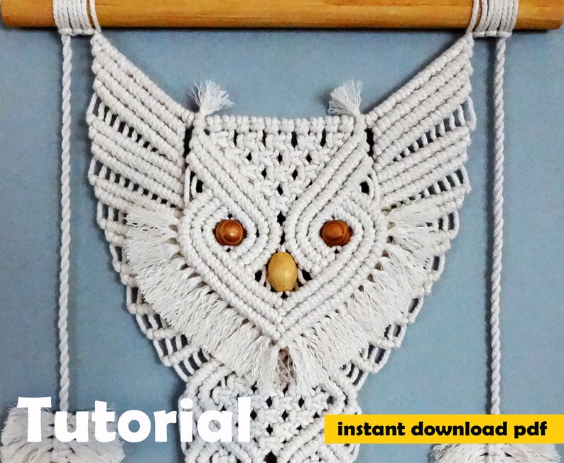 macrame wall hanging pattern, macrame Owl tutorial, macrame pattern, pdf tutorial, DIY macrame owl, step by step pattern image 6