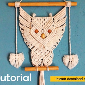 macrame wall hanging pattern, macrame Owl tutorial, macrame pattern, pdf tutorial, DIY macrame owl, step by step pattern image 1