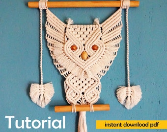 macrame wall hanging pattern, macrame Owl tutorial, macrame pattern, pdf tutorial, DIY macrame owl, step by step pattern