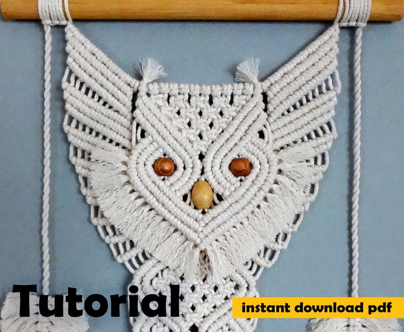 macrame wall hanging pattern, macrame Owl tutorial, macrame pattern, pdf tutorial, DIY macrame owl, step by step pattern image 5