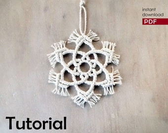 Tutoriel en macramé, motif flocon de neige en macramé, motif photo, décoration d'arbre de Noël en macramé DIY, décoration de Noël en macramé