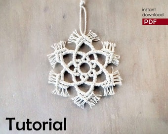 macrame tutorial, macrame snowflake pattern, DIY macrame Christmas tree decoration, macrame Christmas ornament