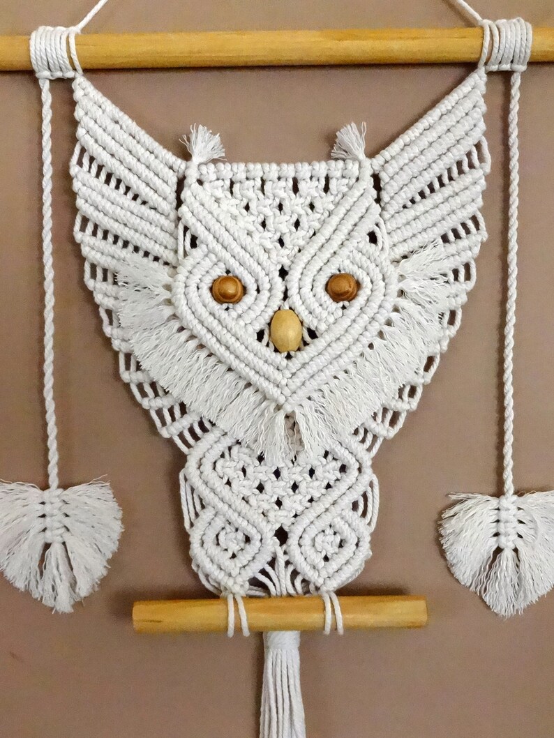 macrame wall hanging pattern, macrame Owl tutorial, macrame pattern, pdf tutorial, DIY macrame owl, step by step pattern image 4