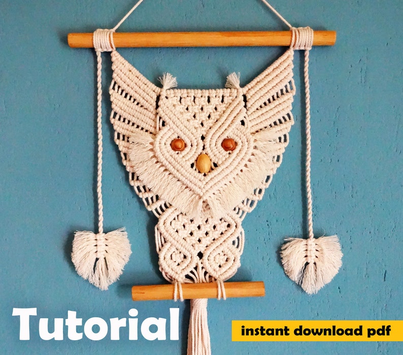 macrame wall hanging pattern, macrame Owl tutorial, macrame pattern, pdf tutorial, DIY macrame owl, step by step pattern image 8