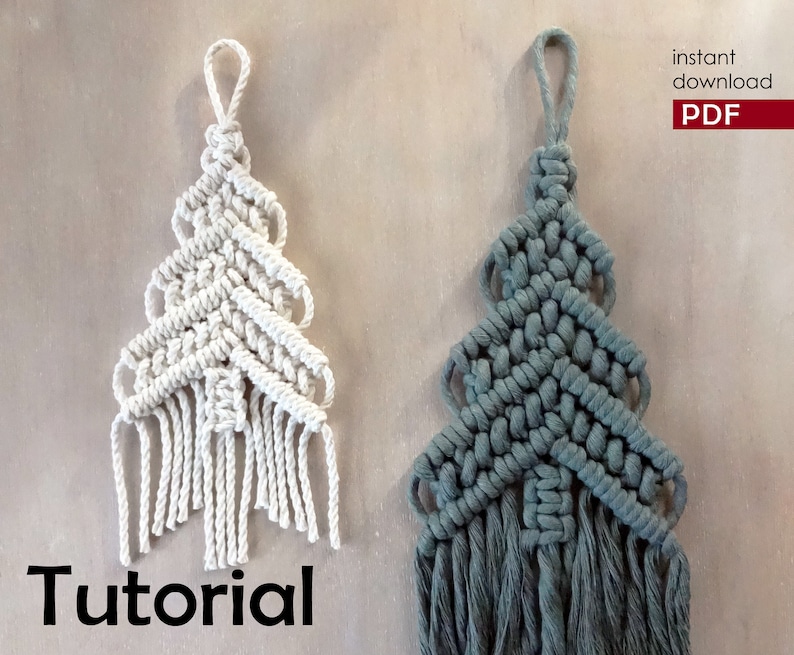 macrame Christmas tree pattern, macrame tutorial, macrame pattern, pdf tutorial, Beginner level, DIY macrame christmas decoration image 1