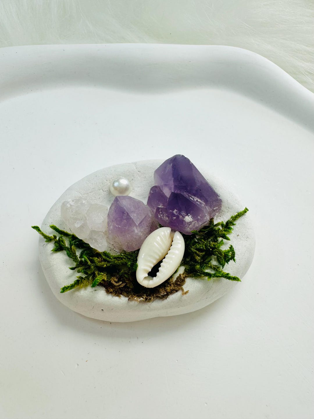 Handmade Amethyst and Shell Clay Garden Fridge Magnets - Unique Natural ...
