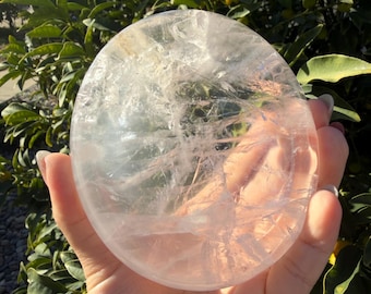 Natural Light Pink Rose Quartz Dish | Pale Pink Polished Crystal Plate | Jewelry Tray, Charging Dish, Home Decor,B129