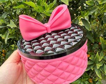 Shiny Resin Bow Tie Storage Box,Hot Black Pink Bow storage, Jewelry Storage Box with Lid, pink smudged color Box,Trinket Box