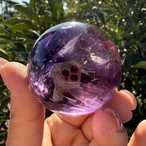 Chevron Amethyst Sphere with Goethite Inclusions | Natural Wand Amethyst Crystal Ball, Davis Effect, Healing Stone, Meditation Decor,A72