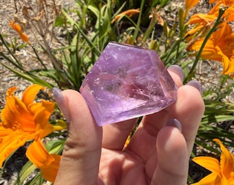 Natural Amethyst Freeform Crystal | Lavender Quartz Polished Stone | Healing Crystal with Inclusions & Rainbow,A573