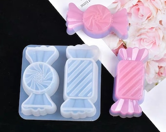 Candy mold Round and Rectangle Kawaii Wrapped Candy - Flexible Plastic Resin Mold, Candy silicone mold