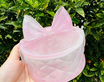 Shiny Resin Bow Tie Storage Box,Clear Pink Bow storage, Jewelry Storage Box with Lid, pink smudged color Box,Trinket Box