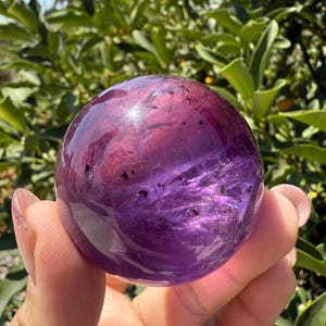 Chevron Amethyst Sphere with Goethite Inclusions | Natural Wand Amethyst Crystal Ball, Davis Effect, Healing Stone, Meditation Decor,A66