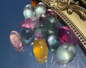 Natural Rainbow Fluorite Tumbled Stone Set, Colorful Polished Fluorite Crystals, Healing Crystal Collection, Pocket Stones, Gift
