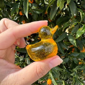 Resin small cute clear yellow duck Sculpture resin art handmade shiny decoration Figurine