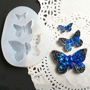 3-cavity Shiny butterfly Silicone Mold - resin, UV resin- Epoxy Resin Mold craft supplies