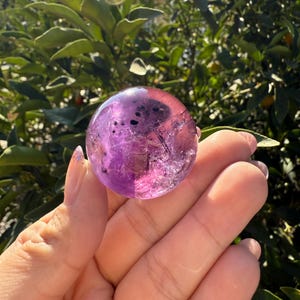Chevron Amethyst Sphere with Goethite Inclusions | Natural Wand Amethyst Crystal Ball, Davis Effect, Healing Stone, Meditation Decor,A71