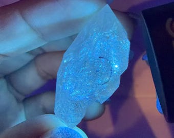 UV Reactive Enhydro Quartz Crystal | Blue & Green UV Quartz Point | Natural Carbon Inclusion Quartz | Collector Mineral Specimen,A584