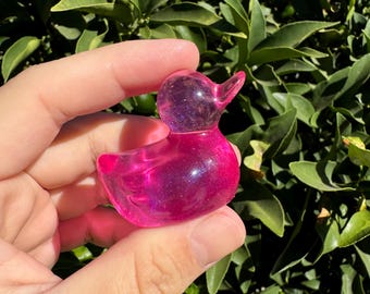 Resin small cute clear pink duck Sculpture resin art handmade shiny decoration Figurine