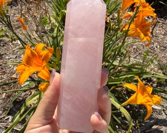 Natural Rose Quartz Tower | Polished Pink Quartz Crystal Point | Healing Crystal Wand | Home Decor | Meditation Gift,A569