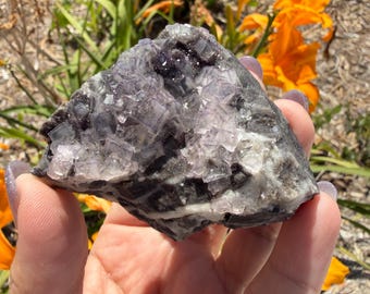 Natural Purple Edge Fluorite Cluster | Cubic Fluorite Crystal on Matrix | Purple Banded Fluorite Specimen | Collector Mineral Decor,A576