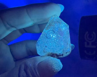UV Reactive Enhydro Quartz Crystal | Blue & Green UV Quartz Point | Natural Carbon Inclusion Quartz | Collector Mineral Specimen,A598